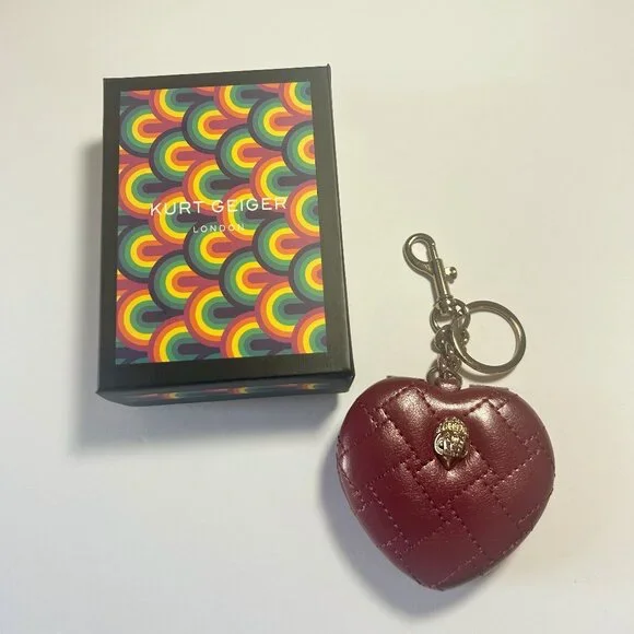 NEW Kurt Geiger Kensington Quilted Heart Mirror Bag Charm Red Vegan Leather NIB - Picture 2 of 5